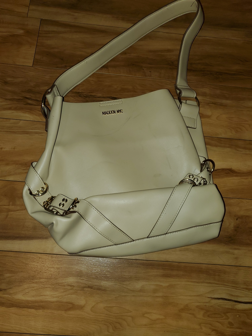 Madden NYC Cream Shoulder Hobo Bag with Gold Hardware